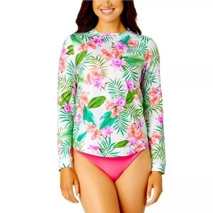 Size Large New Womans Hurley Long Sleeve Tropical Print Summer Sun Shirt